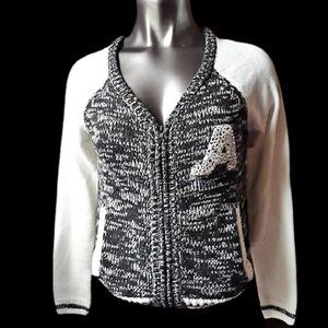 Love Culture Black and White Knit Zip Cardigan Sweater
